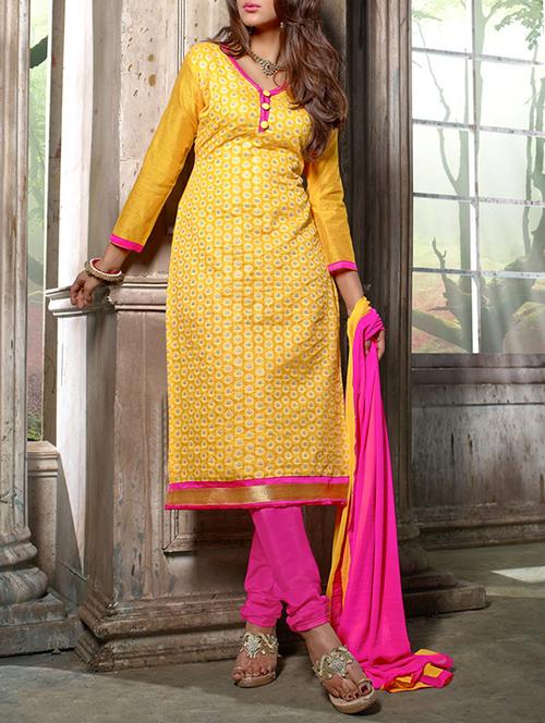 yellow cotton blend straight unstitched suit - 12407686 - Very Small Image - 1