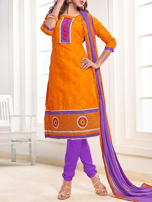 orange cotton blend straight unstitched suit - 12407691 - Very Small Image - 1