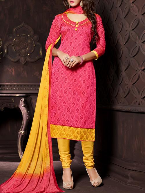 pink cotton blend straight unstitched suit - 12407696 - Very Small Image - 1