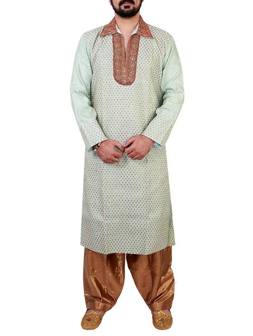 tea green pure silk ethnic wear set - 12407901 - Very Small Image - 1
