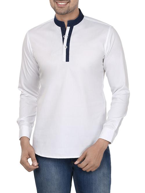 solid white cotton short kurta - 12407924 - Very Small Image - 1