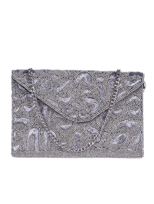 silver cotton embellished clutch cum sling - 12410102 - Very Small Image - 1