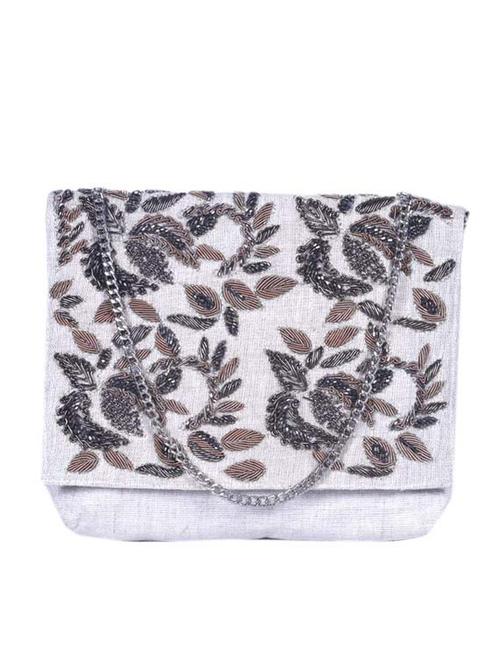beige cotton embellished clutch cum sling - 12410126 - Very Small Image - 1