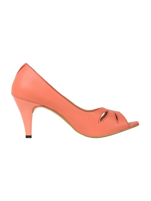 Coral Leatherette Peep Toe Heels - 1241200 - Very Small Image - 1