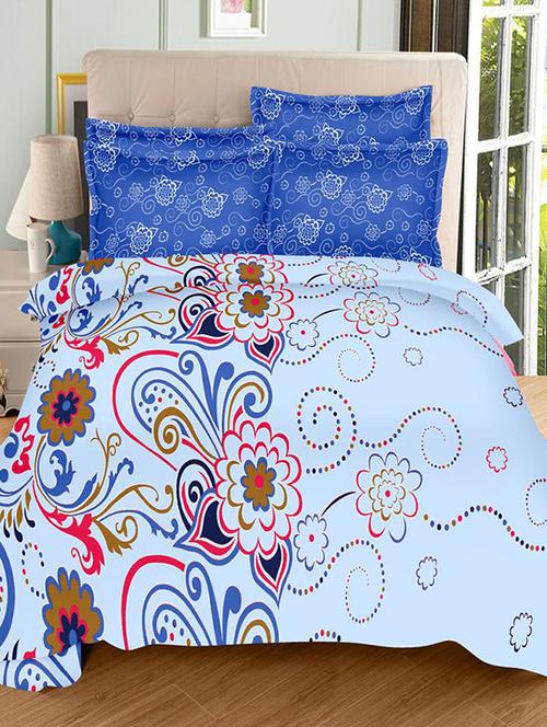always plus blue floral double bedsheet (1 double bedsheet with 2 pillow cover) - 12413287 - Very Small Image - 1