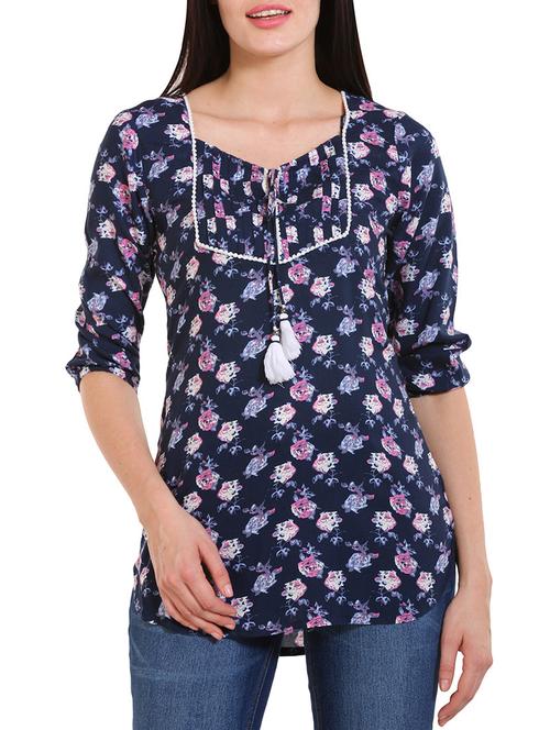 navy blue viscose top - 12413454 - Very Small Image - 1