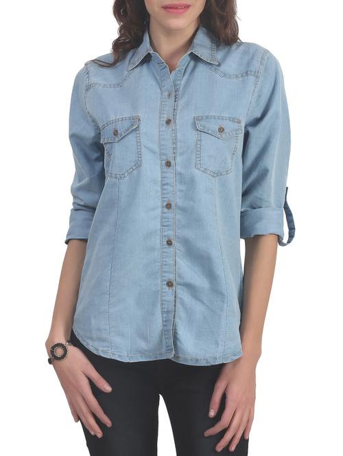light blue cotton denim shirt - 12414578 - Very Small Image - 1