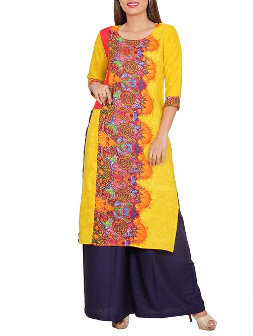 yellow rayon straight kurta - 12416288 - Very Small Image - 1