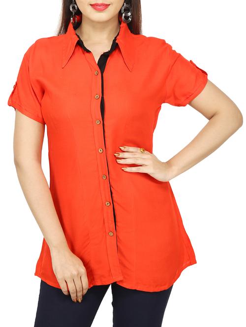 orange viscose regular shirt - 12416958 - Very Small Image - 1