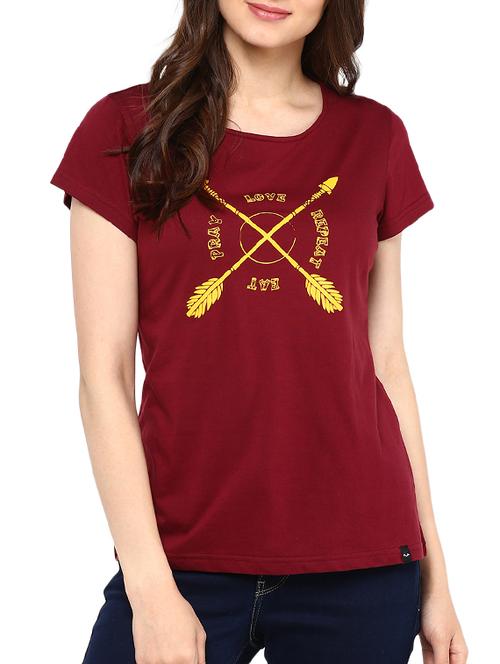 maroon printed cotton regular tee - 12417990 - Very Small Image - 1