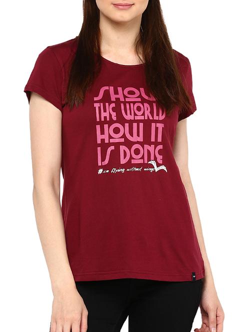 maroon printed cotton regular tee - 12417992 - Very Small Image - 1
