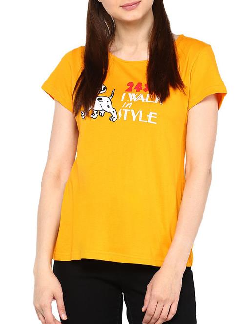 yellow printed cotton regular tee - 12418006 - Very Small Image - 1