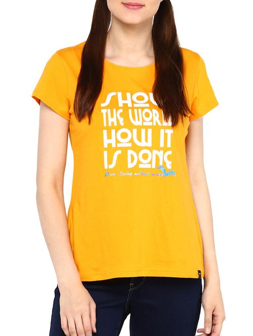 yellow printed cotton regular tee - 12418009 - Very Small Image - 1