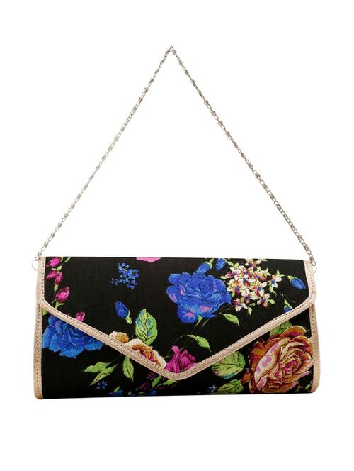 black flex floral printed clutch cum sling - 12421946 - Very Small Image - 1