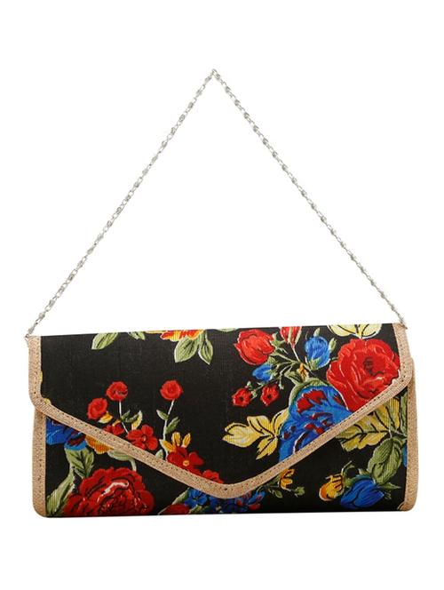 black flex floral printed clutch cum sling - 12421948 - Very Small Image - 1