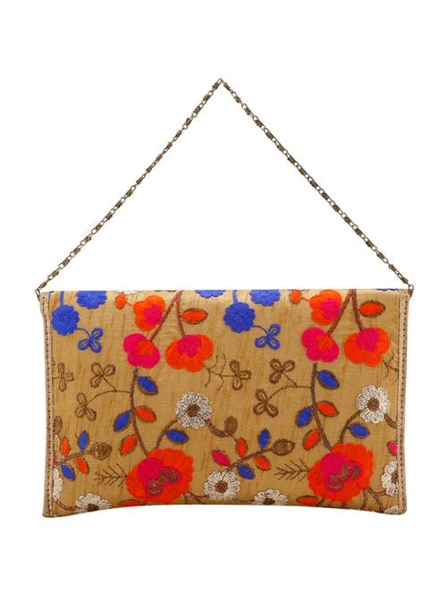 multi faux silk embroidered clutch cum sling - 12421972 - Very Small Image - 1