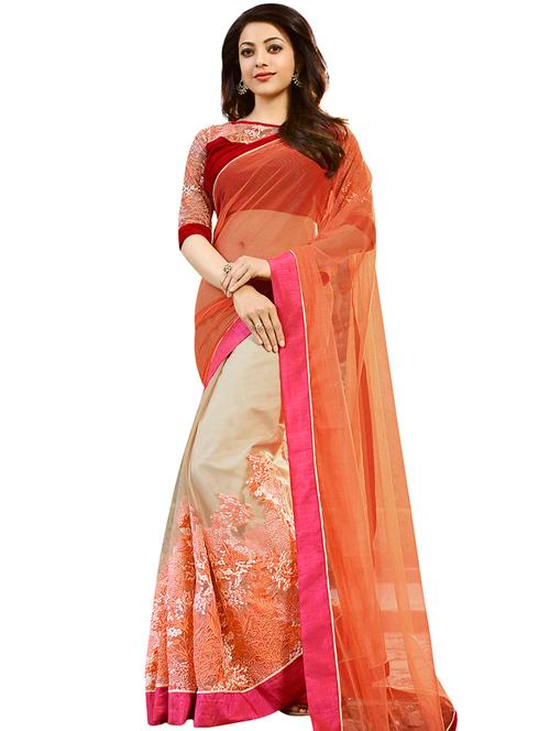 multicolored georgette half & half saree - 12422012 - Very Small Image - 1