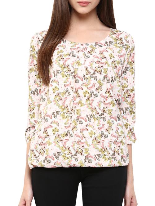cream printed crepe top - 12424029 - Very Small Image - 1