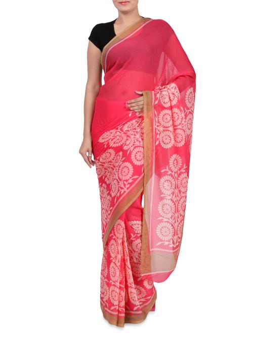 pink printed chiffon saree with blouse - 1242640 - Very Small Image - 1