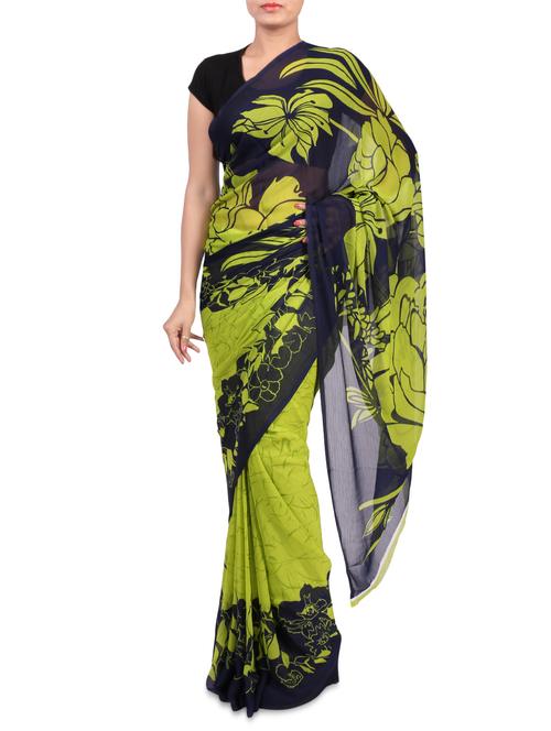 floral printed green saree with blouse - 1242655 - Very Small Image - 1