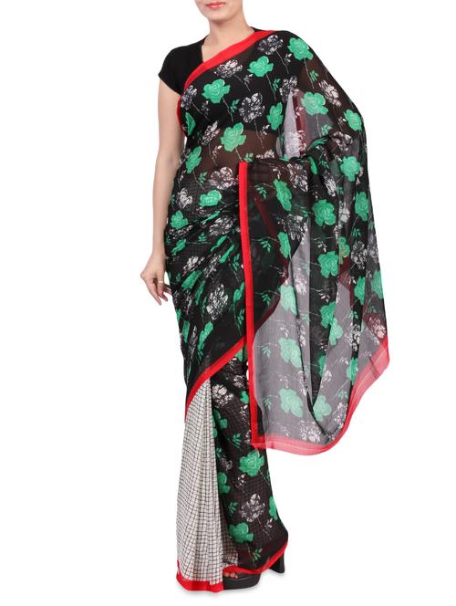 multicolor printed chiffon saree with blouse - 1242671 - Very Small Image - 1