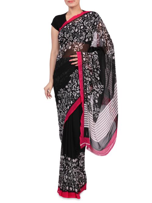 black printed georgette saree with blouse - 1242675 - Very Small Image - 1