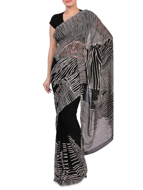 black printed georgette saree with blouse - 1242686 - Very Small Image - 1
