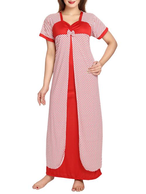 red polka dots printed satin gown - 12427912 - Very Small Image - 1