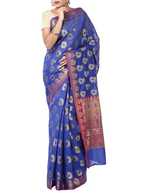zari paisley banarasi saree with blouse - 12428121 - Very Small Image - 1