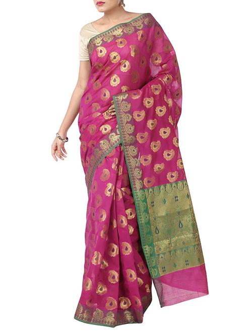 pink silk blend banarasi saree with blouse - 12428122 - Very Small Image - 1