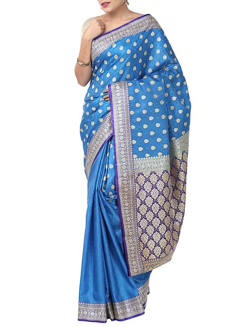blue silk blend banarasi saree with blouse - 12428127 - Very Small Image - 1