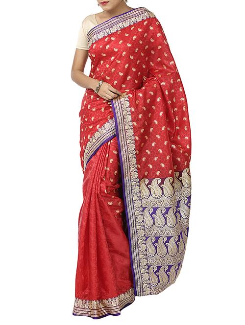 zari paisley banarasi saree with blouse - 12428133 - Very Small Image - 1