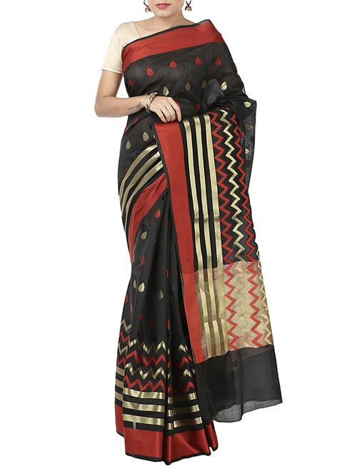 black silk blend banarasi saree with blouse - 12428154 - Very Small Image - 1