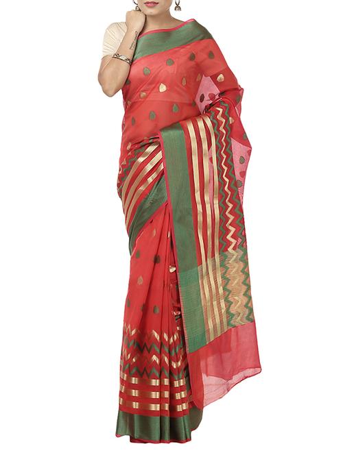 red silk blend banarasi saree with blouse - 12428156 - Very Small Image - 1