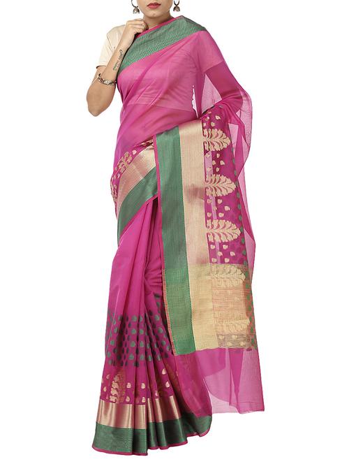 magenta silk banarasi saree with blouse - 12428157 - Very Small Image - 1