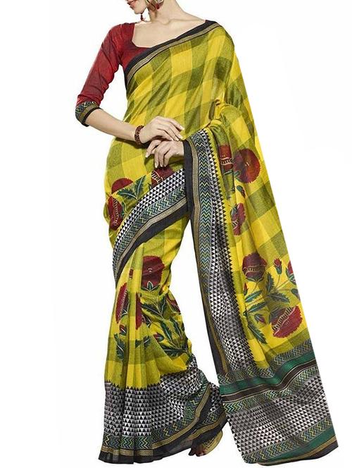 green bhagalpuri art silk saree with blouse - 12432825 - Very Small Image - 1