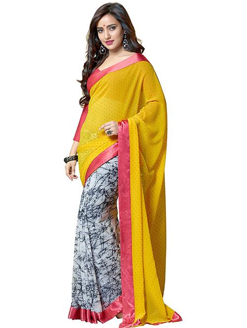 half & half art silk saree with blouse - 12432830 - Very Small Image - 1