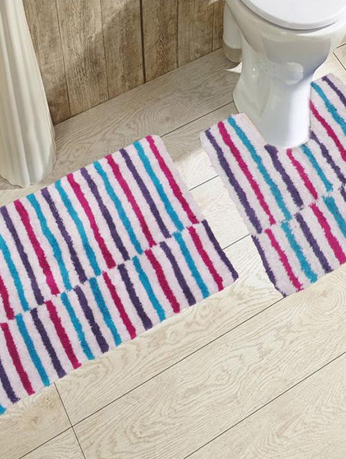 avira home 1500 gsm broken stripe bathmat & toilet mat set-multicolor (1 mat + 1 ped)-multicolor - 12435210 - Very Small Image - 1