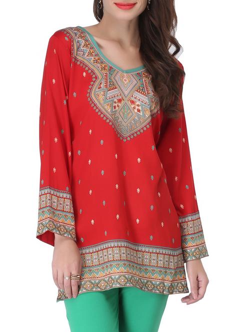 red printed short kurti - 1243593 - Very Small Image - 1