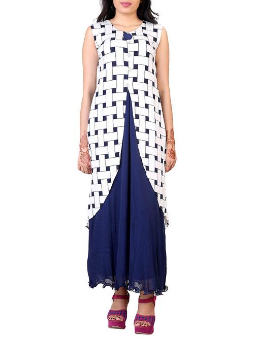 blue printed cotton maxi dress - 12437123 - Very Small Image - 1