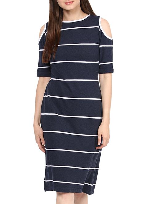 cold shoulder striped sheath dress - 12437429 - Very Small Image - 1