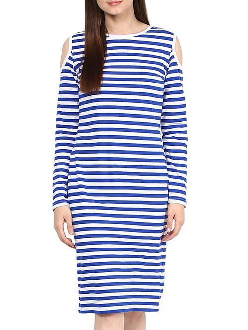 cold shoulder striped sheath dress - 12437430 - Very Small Image - 1