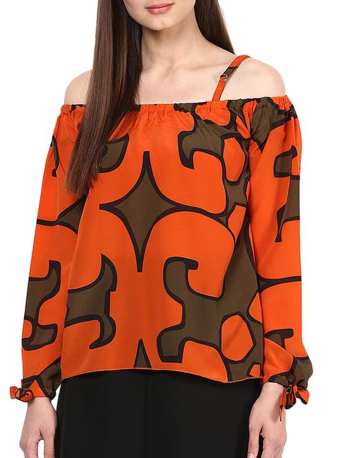 orange printed crepe top - 12437433 - Very Small Image - 1