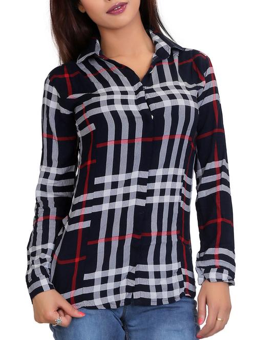 navy blue checkered cotton regular shirt - 12441202 - Very Small Image - 1