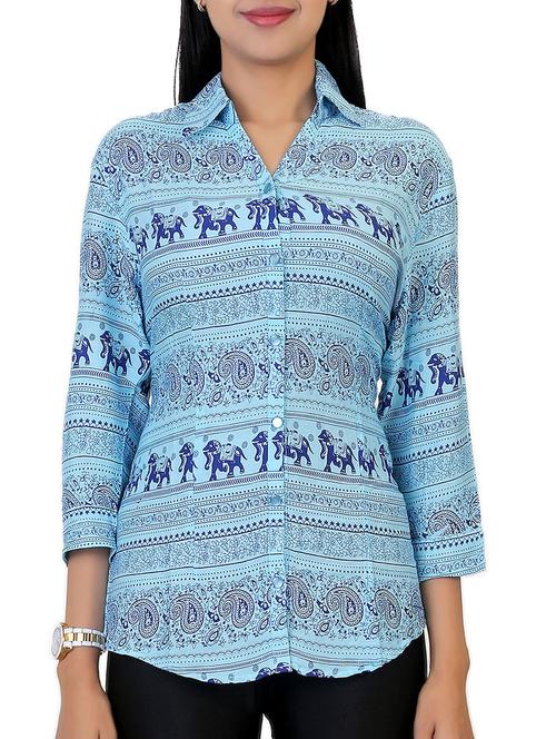 light blue printed georgette shirt - 12441475 - Very Small Image - 1