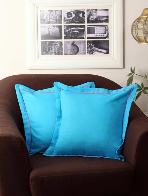 first row collections blue cotton cushion cover set of 2 pecs- 16x16 inch - 12442172 - Very Small Image - 1