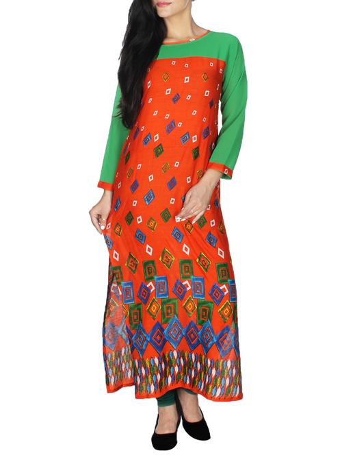 orange rayon straight kurta - 12442348 - Very Small Image - 1