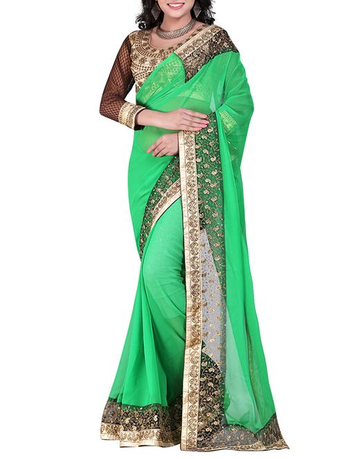 green georgette saree with blouse - 12443688 - Very Small Image - 1