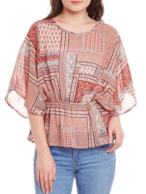 elasticated waist printed top - 12444583 - Very Small Image - 1