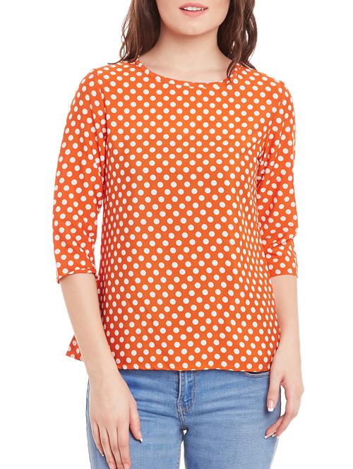 orange polka dots printed crepe regular top - 12444589 - Very Small Image - 1